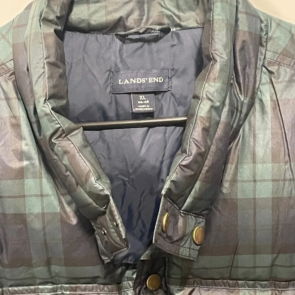 Lands End Men's Plaid Puffer Vest XL Insulated Full Zip Padded Outdoor‎ Gilet - Picture 2 of 7